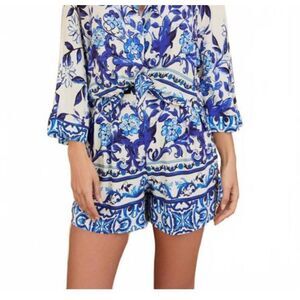 Milio Milano damask or majolica print elastic waist shorts size XS NWT